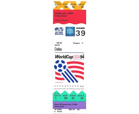 1994 WORLD CUP SAUDI ARABIA V SWEDEN UNUSED TICKET
Game 39
Ref SM
