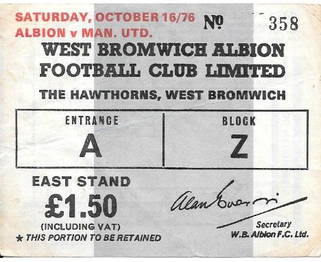 1976-77 WEST BROMWICH ALBION V MANCHESTER UNITED TICKET
Folds
Ref BR