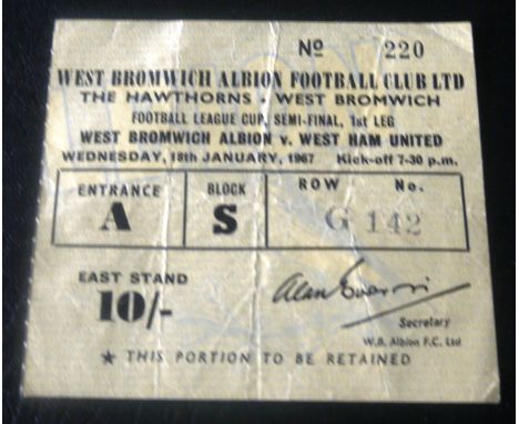 1967 WEST BROMWICH ALBION V WEST HAM LEAGUE CUP SEMI-FINAL TICKET&nbsp;
Folds
Ref 23