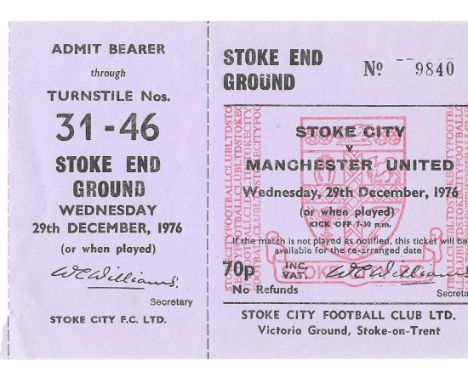 1976-77 STOKE CITY V MANCHESTER UNITED TICKET
Good condition