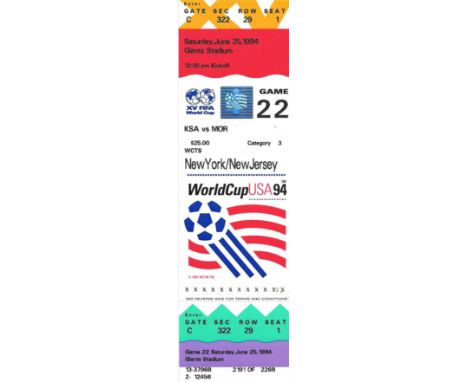 1994 WORLD CUP SAUDI ARABIA V MOROCCO UNUSED TICKET
Game 22
Ref SM