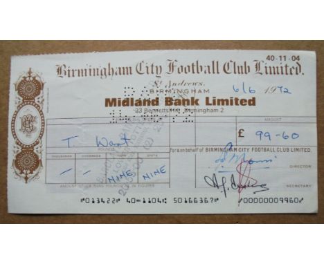 TONY WANT BIRMINGHAM CITY ORIGINAL WAGES CHEQUE
&nbsp;