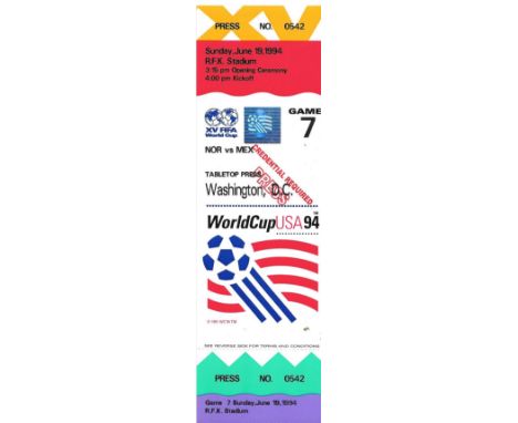 1994 WORLD CUP NORWAY V MEXICO COMPLETE TICKET
Rare complete Press Ticket
Game 7
Ref SM