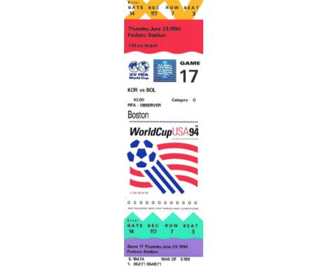 1994 WORLD CUP SOUTH KOREA V BOLIVIA TICKET
Rare complete FIFA observer Ticket
Game 17
Ref SM