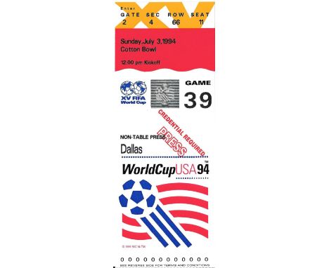 1994 WORLD CUP SAUDI ARABIA V SWEDEN TICKET
Game 39
Ref BF