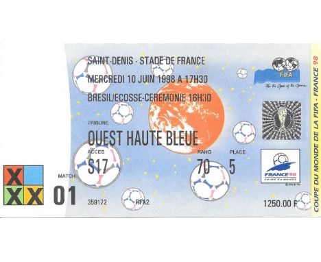 1998 WORLD CUP BRAZIL V SCOTLAND OPENING MATCH TICKET
Slight folds
Ref BF