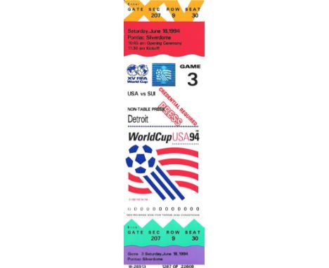 1994 WORLD CUP USA V SWITZERLAND COMPLETE TICKET
Rare complete Press Ticket
Game 3
Ref SM