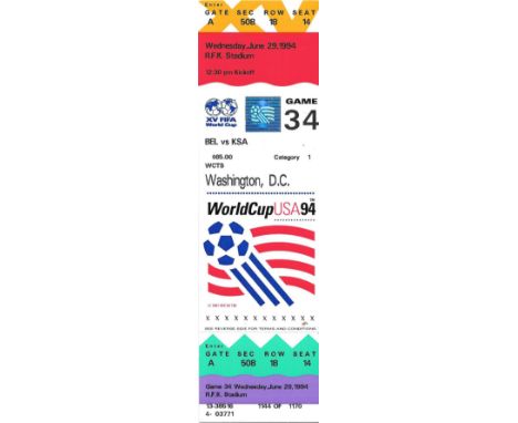 1994 WORLD CUP BELGIUM V SAUDI ARABIA UNUSED TICKET
Game 34
Ref SM
