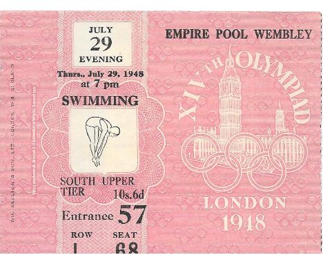 1948 OLYMPICS SWIMMING TICKET
Also included are two 1948 British Olympic Stamps
Ref SW