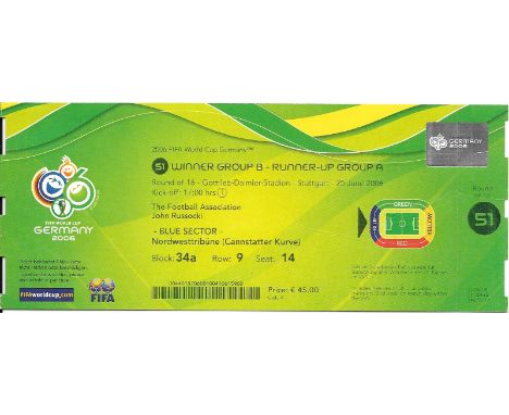 2006 WORLD CUP ENGLAND V ECUADOR TICKET
Ref SM