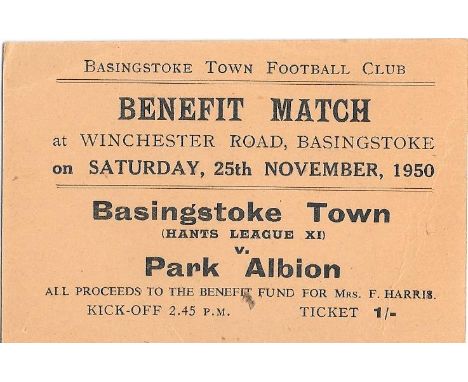 1950 BENEFIT MATCH BASINGSTOKE TOWN V PARK ALBION TICKET
Slight corner fold
Ref PN