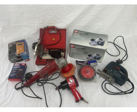 Selection of assorted Power tools and Meters includes Air wrench, Buffer etc