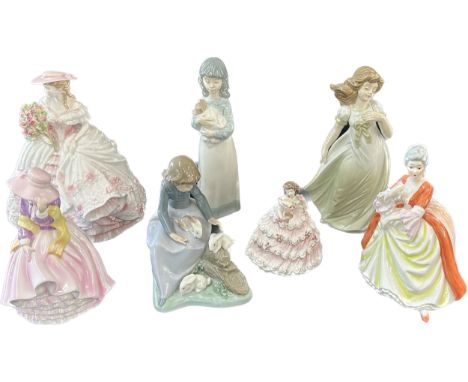 Selection of vintage porcelain lady figurines to include Nao, Coalport etc