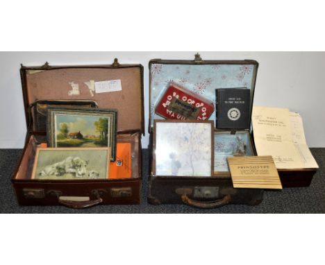 Two vintage cases and mixed contents.