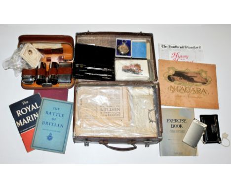 A vintage case and mixed contents.