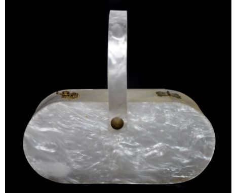 A vintage marbled white lucite celluloid hand bag, W. 18.5 cm.