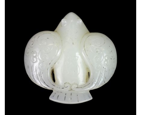 A Chinese carved white jade figure of a dove, L. 6 cm.