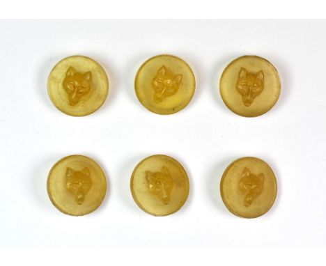 A set of six vintage celluloid fox head buttons.