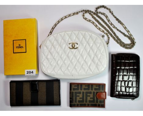 A Fendi purse and wallet together with an Omega leather wallet and a Chanel ladies' vintage leather bag.