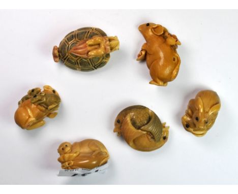 Six carved vegetable ivory netsuke.