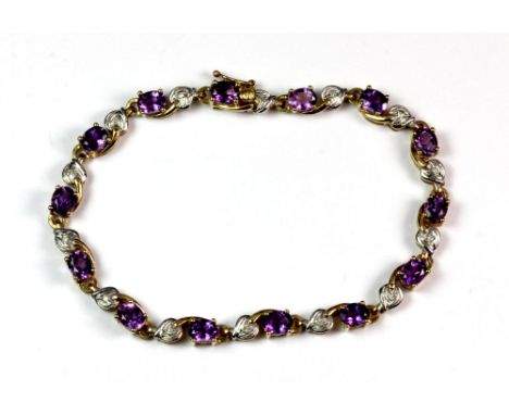 A 9ct gold amethyst and diamond bracelet.