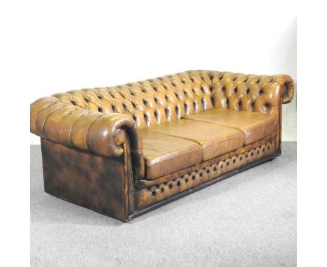 A leather upholstered chesterfield sofa, with a button back200w x 86d x 69h cmOverall condition is solid and usable. There is