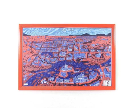 Sir Grayson Perry, CBE, RA Hons, FRIBA, b1963, Our Town, printed and stitched cloth, 39 x 59cm, framed