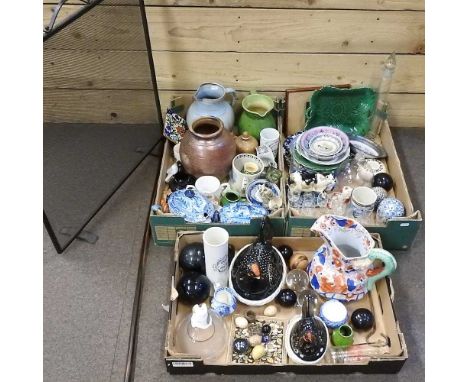 A collection of 19th century and later china and glass, to include a walking cane and firescreenEgg beater and Tuckers jars a