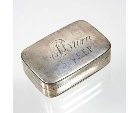 A George III silver snuff box, of hinged rectangular shape, with a gilt interior, inscribed Burn, St Yeep, probably by Joseph