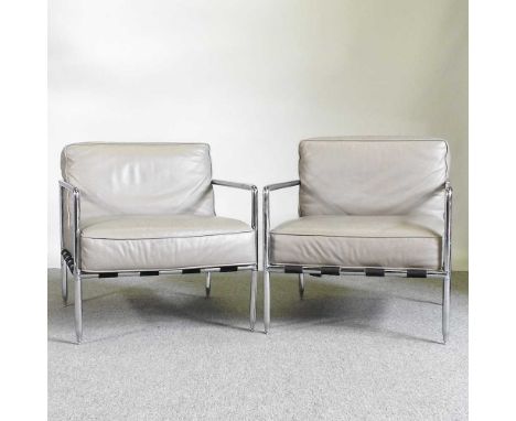 A pair of contemporary B &amp; B Italia chrome and leather upholstered open armchairs (2)Overall condition is complete and us