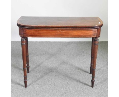 A Regency mahogany and crossbanded folding card table91w x 45d x 75h cm