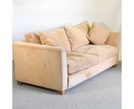 A Collins &amp; Hayes beige suede upholstered sofa, with loose cushions217w x 95d x 89h cmThis is modern and has not been use