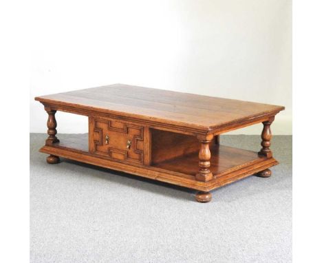A modern oak coffee table, containing a pair of drawers143w x 84d x 47h cmOverall condition is complete and usable. It was ma