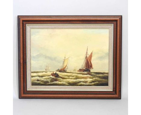 K Hammond, seascape with fishing vessels, signed oil on canvas, 29 x 39cm