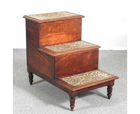 A 19th century mahogany step commode, with a tapestry top48w x 73d x 55h cm