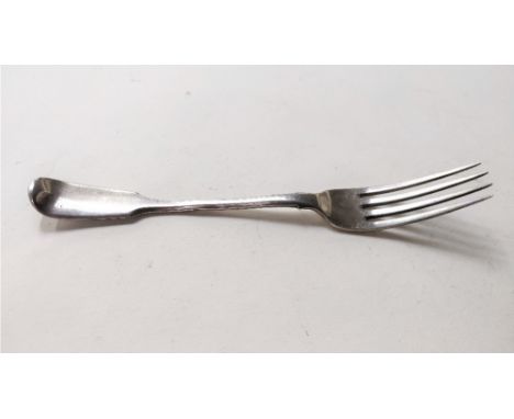 A single George III silver fiddle pattern dessert fork, monogrammed, 63 g (2 troy ozs) gross