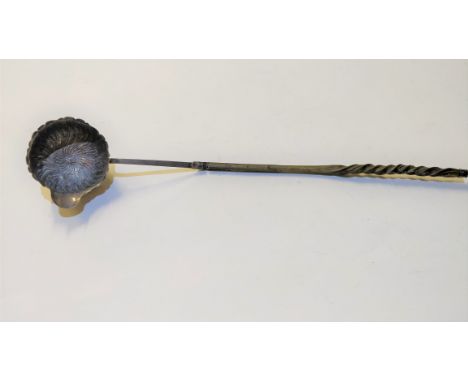 A Georgian toddy ladle, to a bone twist handle, the wrythen embossed bowl seemingly unmarked