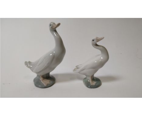 A Lladro figure of a goose, along with Nao figure of a goose