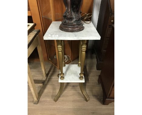 MARBLE TOP PLANT STAND SPLAYED FEET AND SHELF