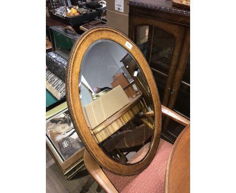 ANTIQUE EDWARDIAN OVAL OAK BEVELLED MIRROR