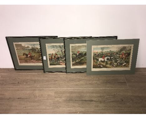 4 VINTAGE HUNTING PRINTS