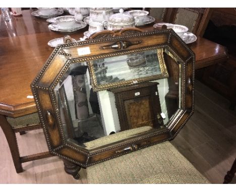 ANTIQUE EDWARDIAN OAK BEVELLED MIRROR