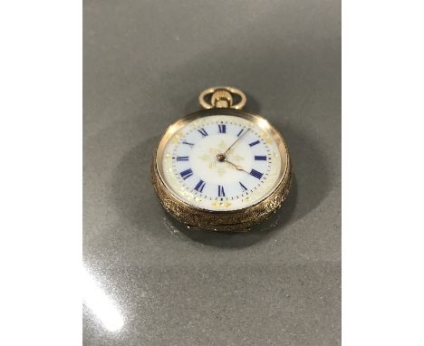 14CT GOLD ENAMEL POCKET WATCH WORKING
