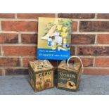 Two Vintage Advertising Tins and Properts Small Tin Sign (3)