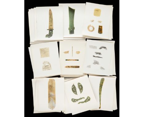 Collection of research and archival photographs depicting Chinese Neolithic jades, carvings, and artwork.Provenance: From the