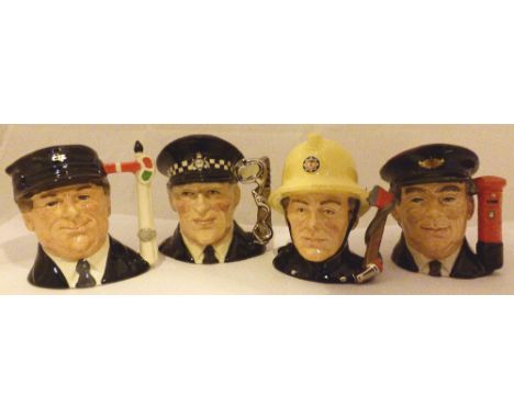 Four Royal Doulton small character jugs Engine Driver, Fireman, Policeman and Postman all limited editions with certificates 