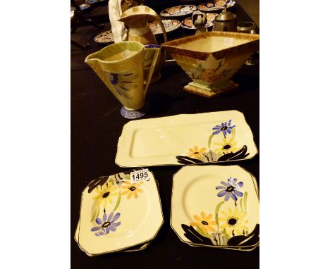 Four Myott 1950's ceramic vases and sandwich set 