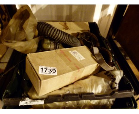 Three aircraft oxygen masks and two leather pilots goggles with spare lenses (ITEM IS BEHIND THE COUNTER)