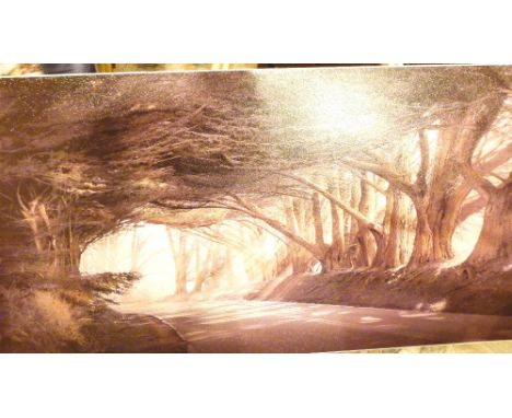 Unframed modern woodland road scene print 90 x 45 cm 