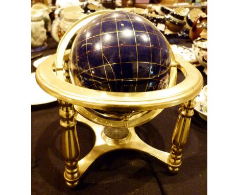 Brass framed globe made from semi precious stones 